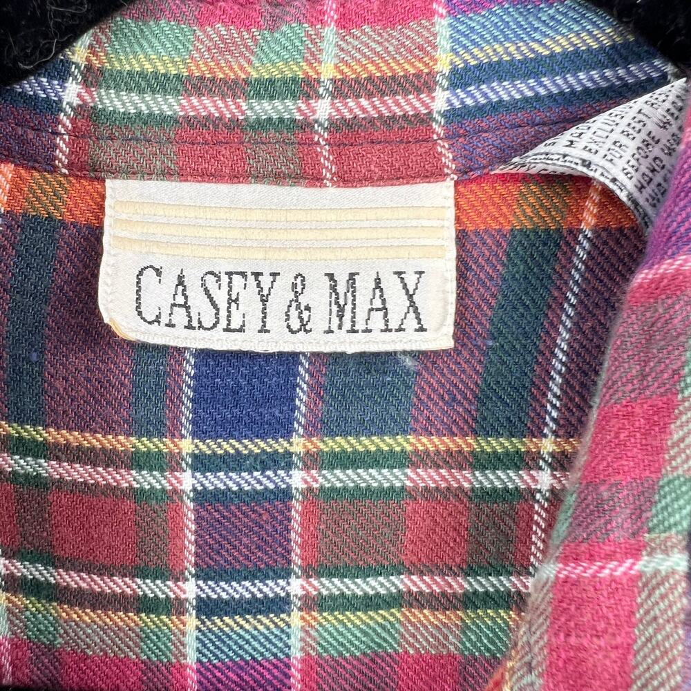 VTG Casey & Max Plaid Flannel Blouse Velvet Collar Embroidered Fall Womens Large - Picture 7 of 10